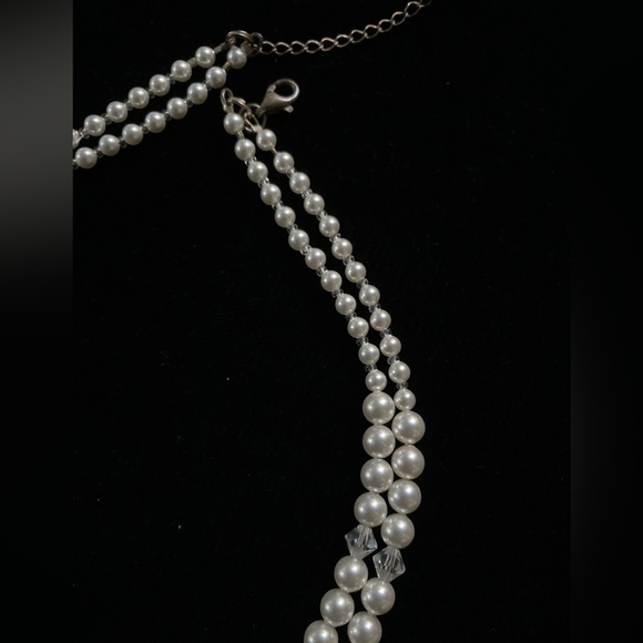Bridal Pearl & Swarovski Crystal boutique necklace. High luster. Dbl strand NWT - Picture 7 of 12